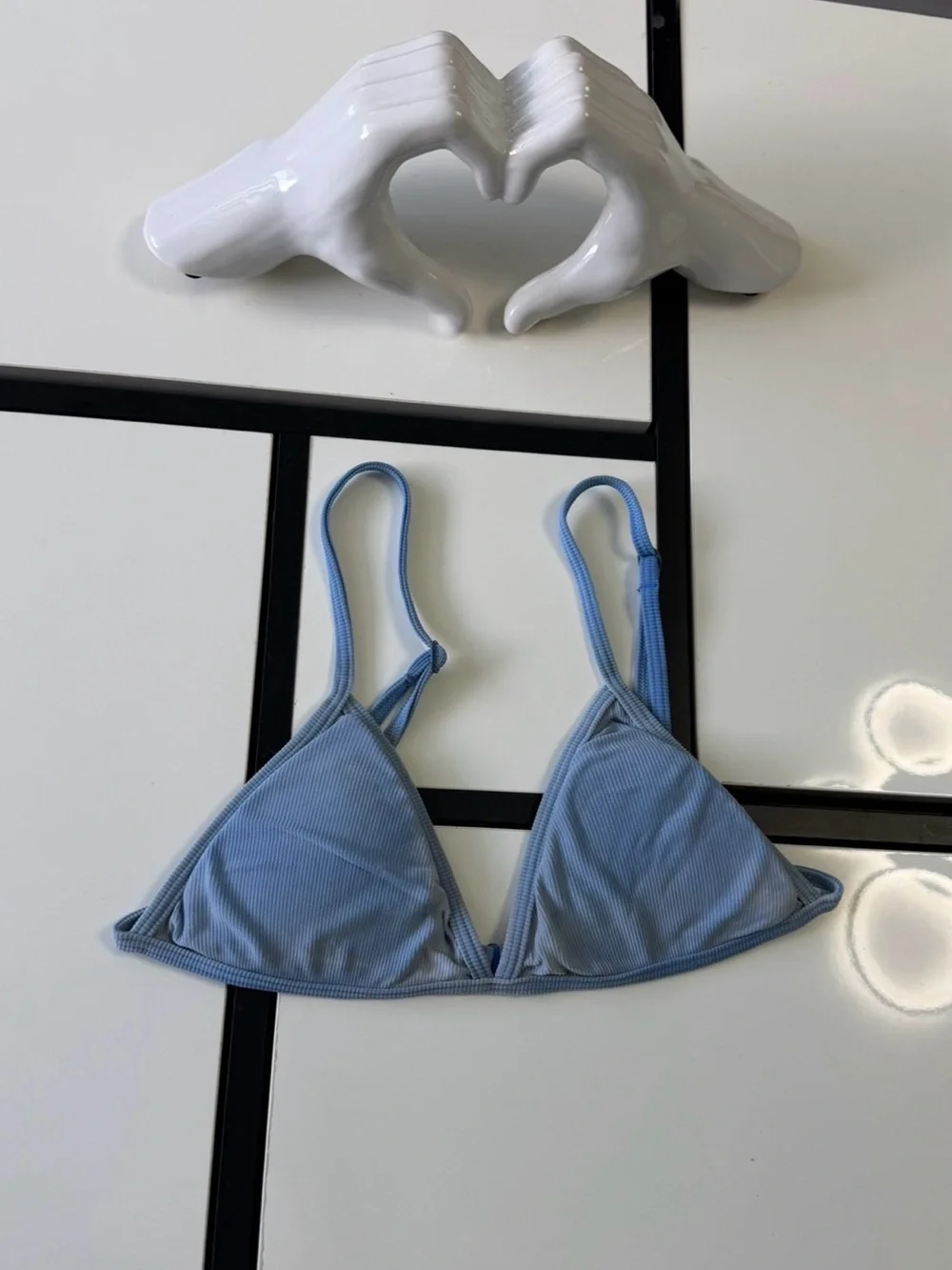 ONEONE Swim Ribbed Triangle Bikini Top - Pastel Blue - Size M